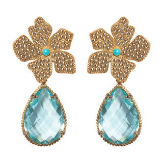 Arete Flor Catha con Drop Lumiere I Gold Arete + Drop de Joyería Regina Castillo