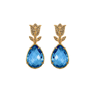 COMBO Tulip Gold Drop Clásico Violeta y Azul. Drop Cap Verde Claro (LIMITED) Arete + Drop de Joyería Regina Castillo