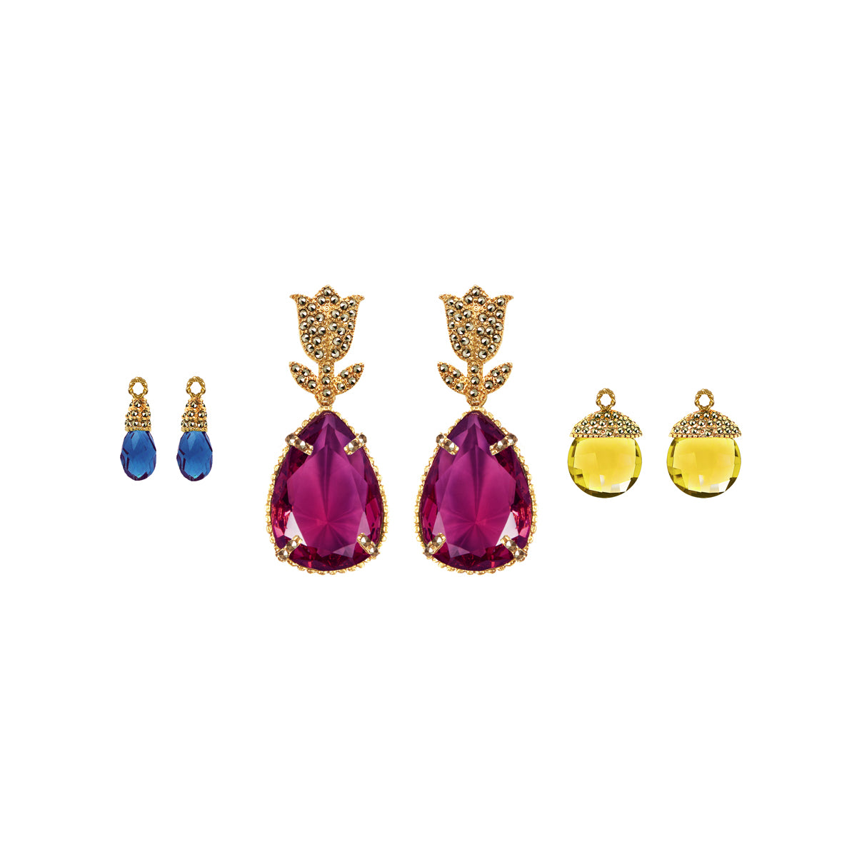 COMBO Tulip Gold con Drop Clásico, Drop Fut y Briolette (LIMITED) Arete + Drop de Joyería Regina Castillo