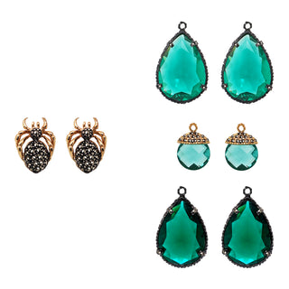 COMBO ARETE ARAÑASPIDER MIX + DROP CLÁSICO ESVERDIADO, DROP CLÁSICO VERDE, DROP FUT AZUL CIELO Arete + Drop de Joyería Regina Castillo