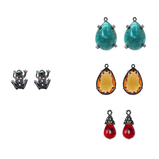 COMBO ARETE RANA PAV + DROP CLÁSICO CH AMBAR, DROP CHRYS PAV, DROP BRIOLETTE PAV ROJO Arete + Drop de Joyería Regina Castillo