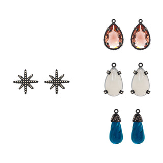 COMBO ARETE POLARIS DELUX PAV + DROP BRIOLETTE PAV, DROP CLÁSICO CH PAV MORGANITA, DROP PAV BLANCO Arete + Drop de Joyería Regina Castillo