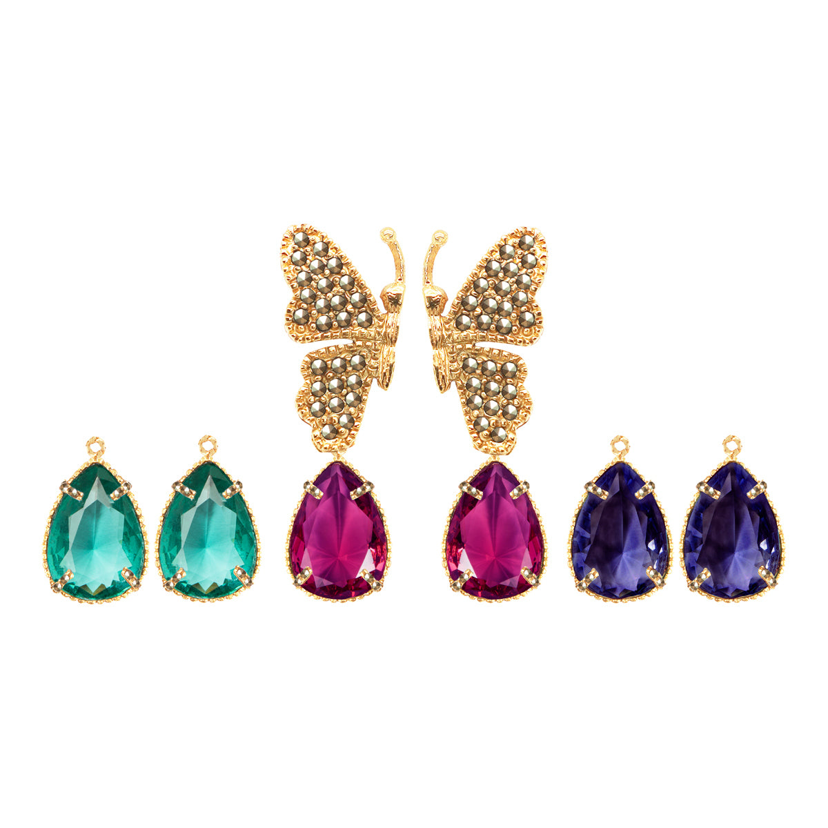 Combo Arete Mariposa con Drops Clásicos chicos Arete + Drop de Joyería Regina Castillo