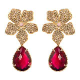 Arete Flor Catha con Drop Lumiere I Gold Arete + Drop de Joyería Regina Castillo