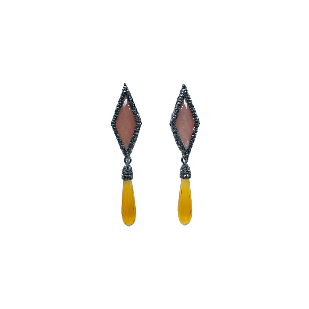 ARETE ROMBO PAV + DROP CAP GOTA Arete + Drop de Joyería Regina Castillo