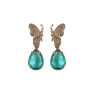 Arete bugs mariposa aqua Aretes con Drop (No desmontable) de Joyería Regina Castillo