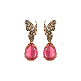 Arete bugs mariposa rosa Aretes con Drop (No desmontable) de Joyería Regina Castillo