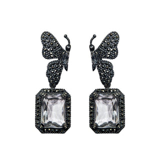 Arete mariposa katie + Drop baguette desmontable Arete + Drop de Joyería Regina Castillo