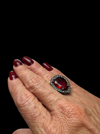 Anillo Drop Pav Rojo Rubí Anillos de Joyería Regina Castillo