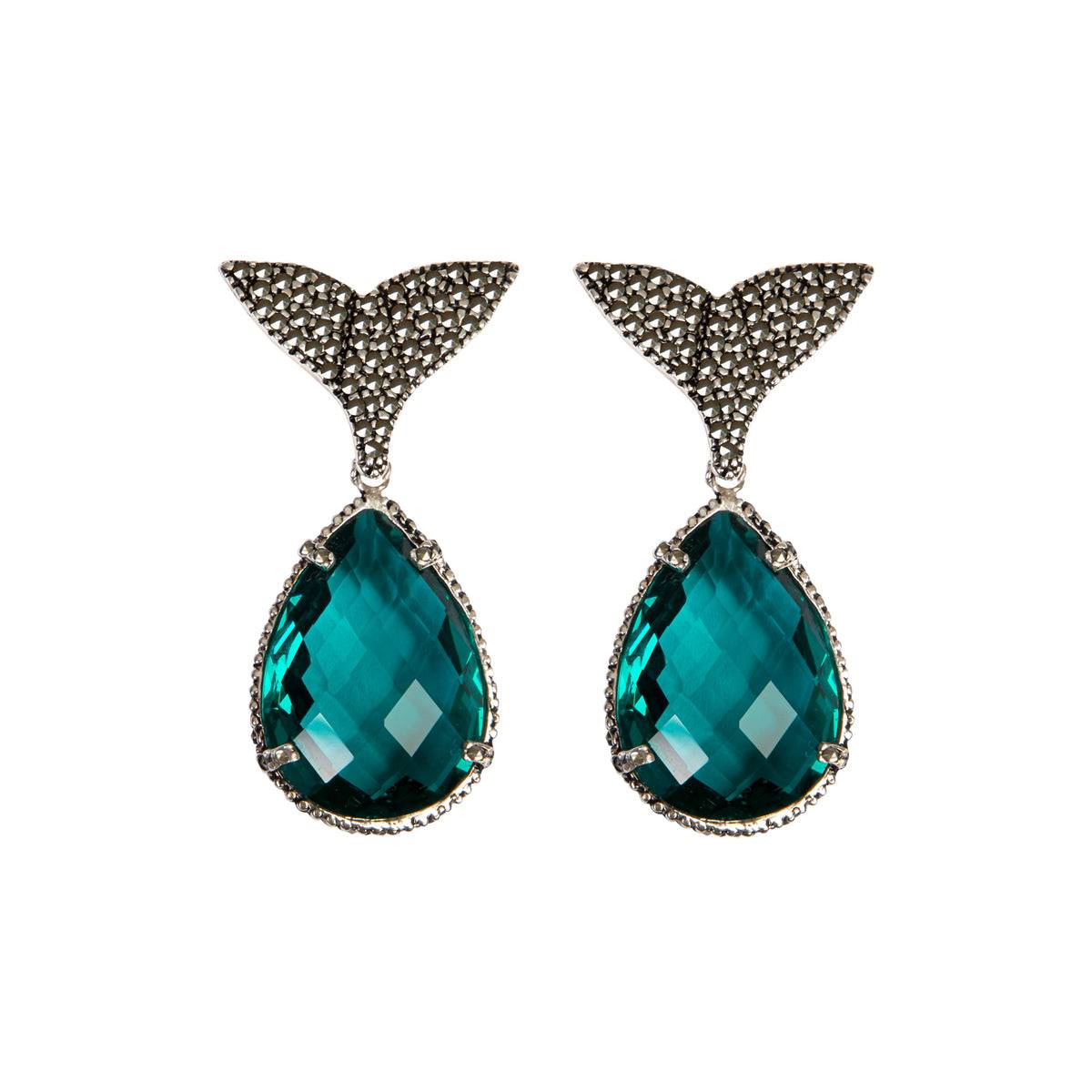 Arete Ballena + Drop Complex I verde Teal Arete + Drop de Joyería Regina Castillo