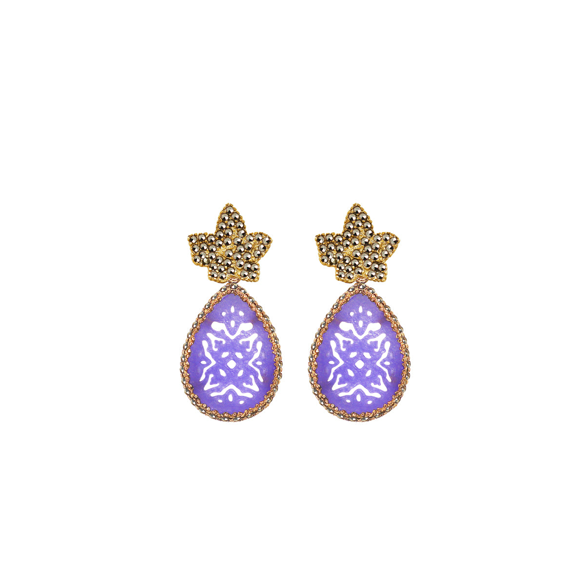 COMBO Hoja Drop clásico chico morado y azul y Drop hatty rosa (LIMITED)  de Joyería Regina Castillo