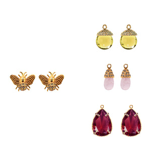 COMBO ARETES ABEJA CH GOLD + DROP CLÁSICO CH BETAMINA, DROP FUT CH AMARILLO, DROP CUARZO ROSA