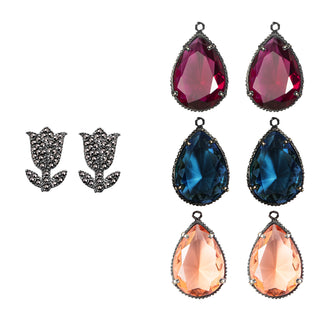 COMBO ARETE TULIPAN PAV + DROP CLASICO PAV MORGANITA, DROP CLASICO PAV BETAMINA, DROP CLASICO PAV AZUL Arete + Drop de Joyería Regina Castillo