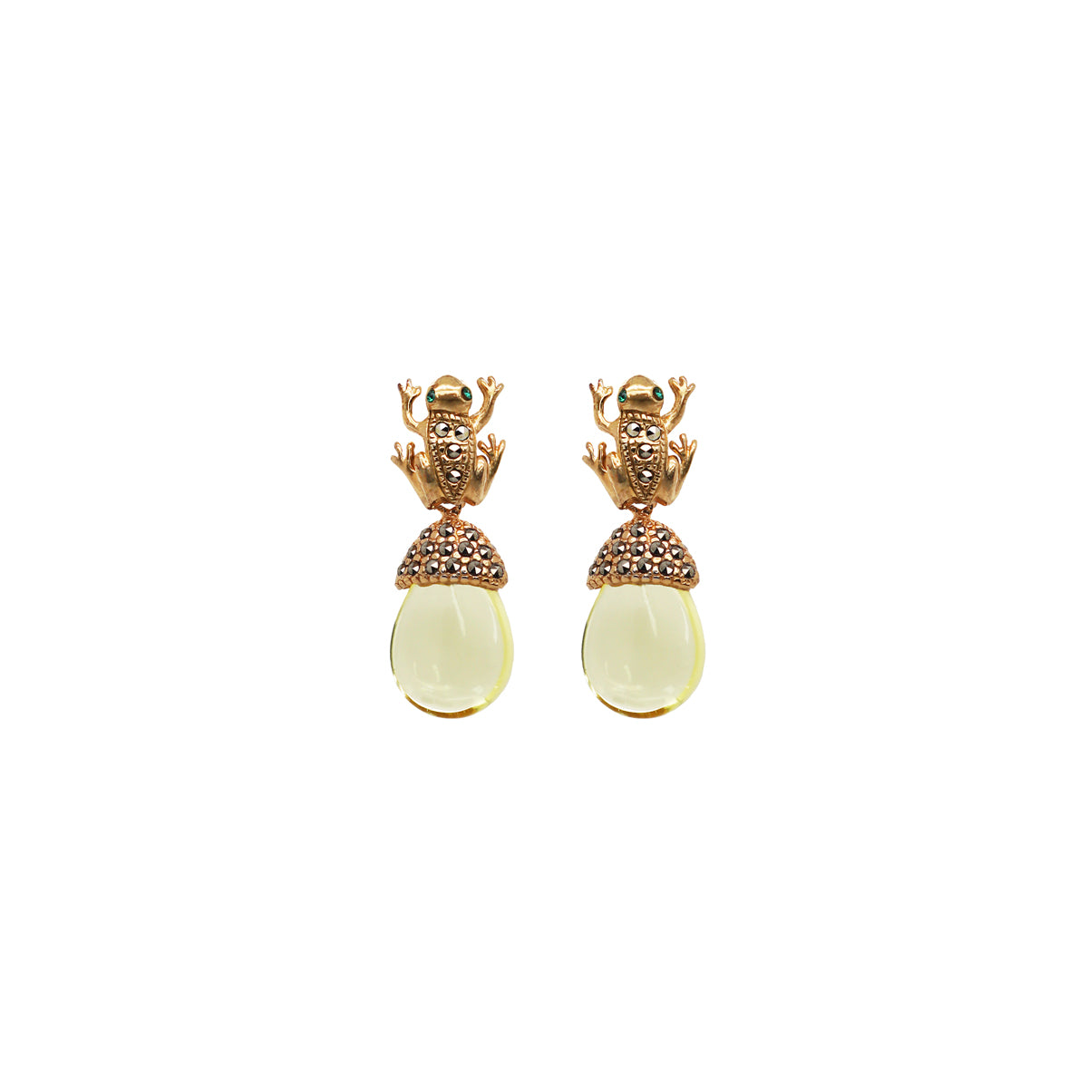 COMBO ARETES RANAS GOLD + DROP CLÁSICO CH ROJO, DROP FUT GDE VERDE, DROP HATTY CH AMARILLO Arete + Drop de Joyería Regina Castillo