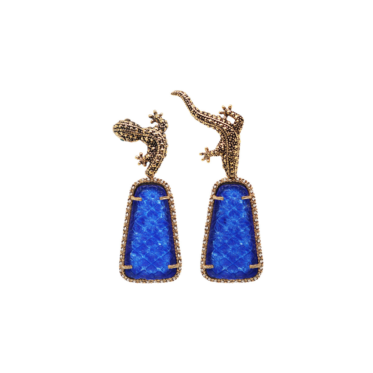 COMBO ARETE SALAMDRA GOLD + DROP TRAPEZ JADE AZUL, DROP FUT GOLD AMARILLO, DROP SQUARE GOLD ROSA Arete + Drop de Joyería Regina Castillo
