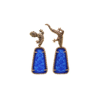 COMBO ARETE SALAMDRA GOLD + DROP TRAPEZ JADE AZUL, DROP FUT GOLD AMARILLO, DROP SQUARE GOLD ROSA Arete + Drop de Joyería Regina Castillo