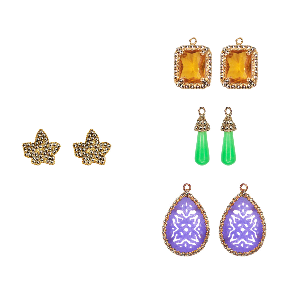 COMBO Hoja Drop clásico chico morado y azul y Drop hatty rosa (LIMITED)  de Joyería Regina Castillo
