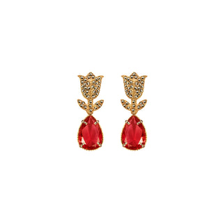 COMBO Tulip Gold con Drop Clásico Ámbar, Drop Calado chino y Drop Clásico rojo (LIMITED) Arete + Drop de Joyería Regina Castillo