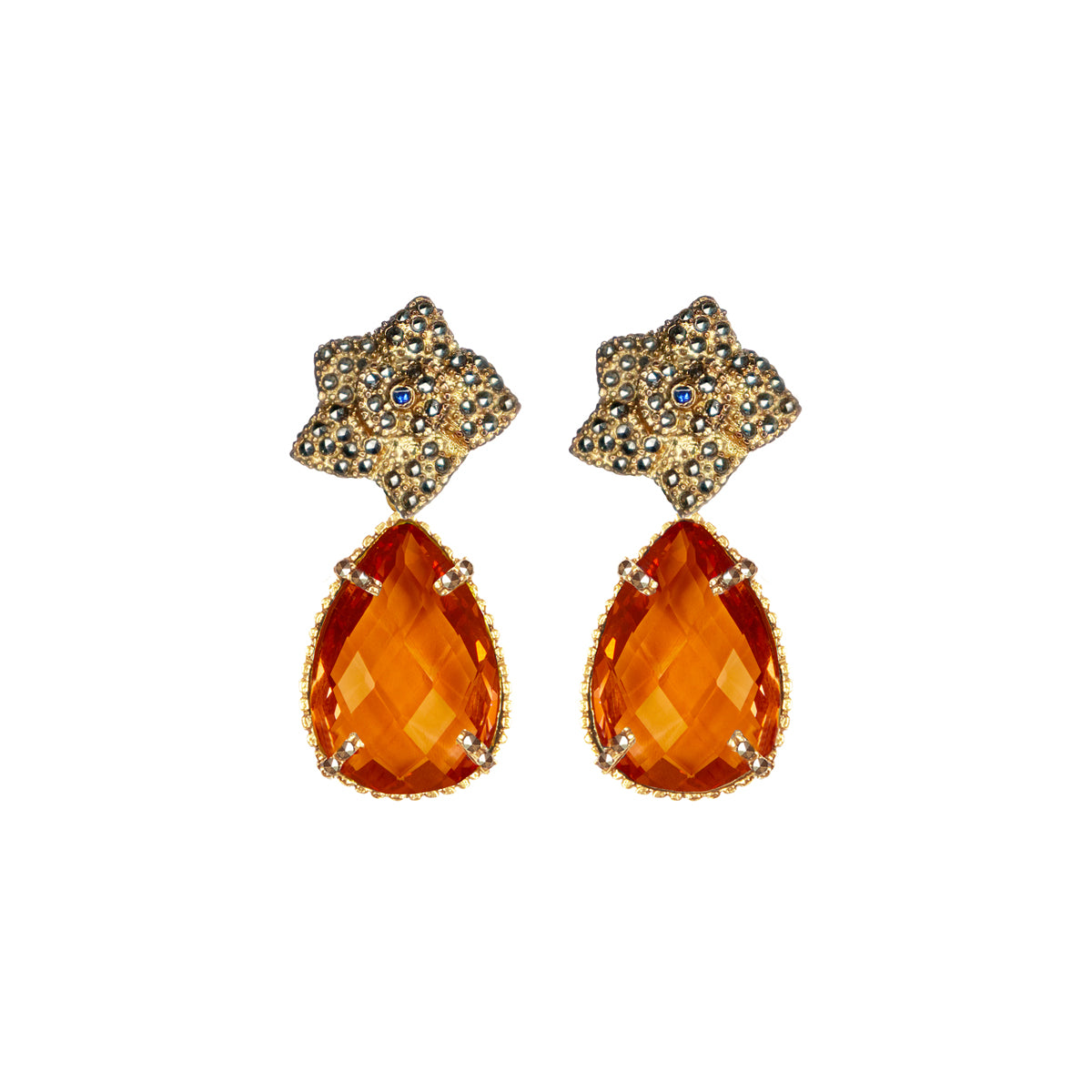 COMBO Arete Chanel con Drop Jan Gold chico, Drop Turquesa chico y Drop Lumiere naranja (LIMITED) Arete + Drop de Joyería Regina Castillo