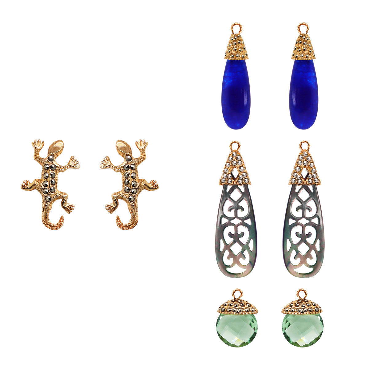 COMBO Arete Salamandre Con Drop Duomo Gold, Fut Gold y Quartz (LIMITED) Arete + Drop de Joyería Regina Castillo