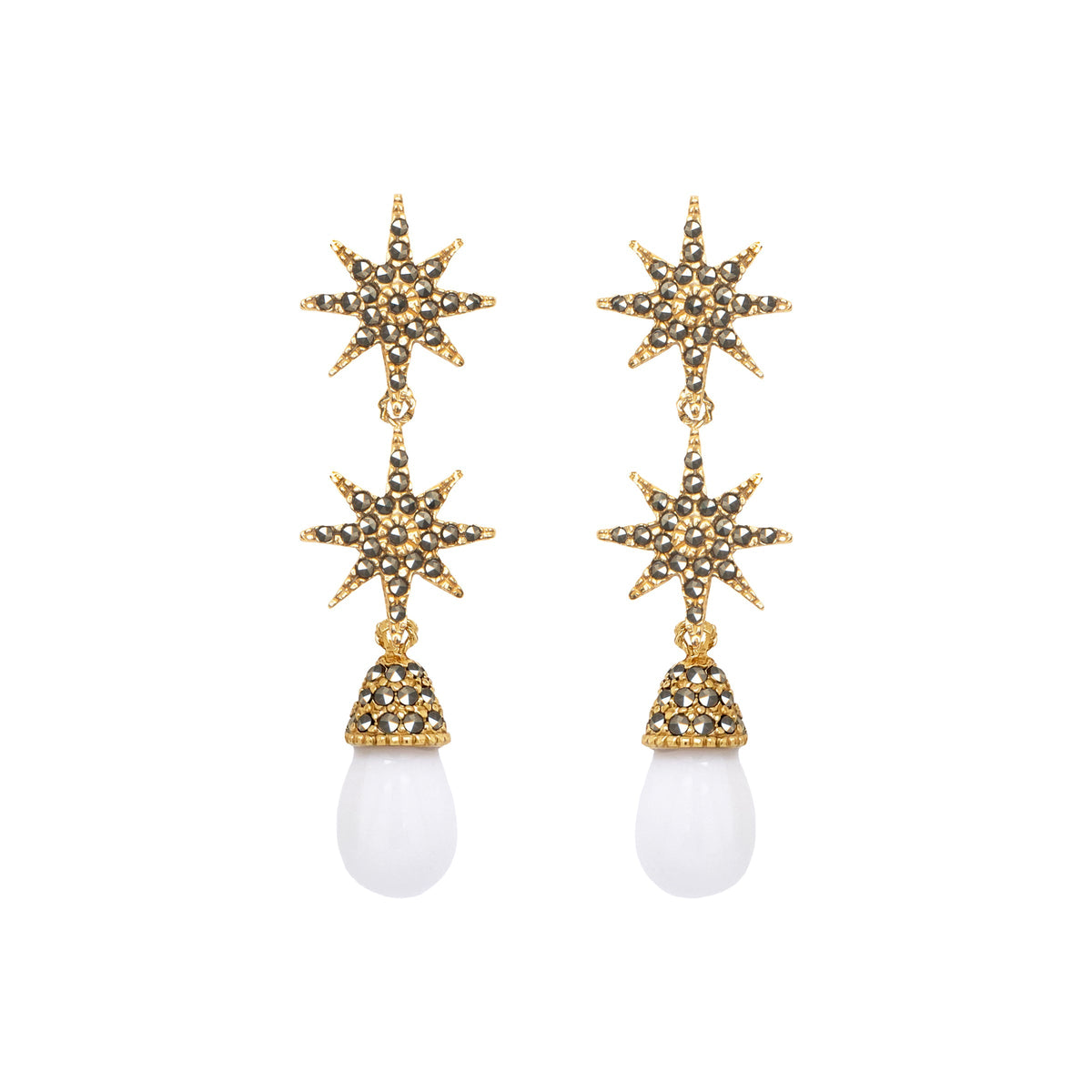 Aretes Polaris Doble Gold + Drop Calabazo Agata Gold Arete + Drop de Joyería Regina Castillo