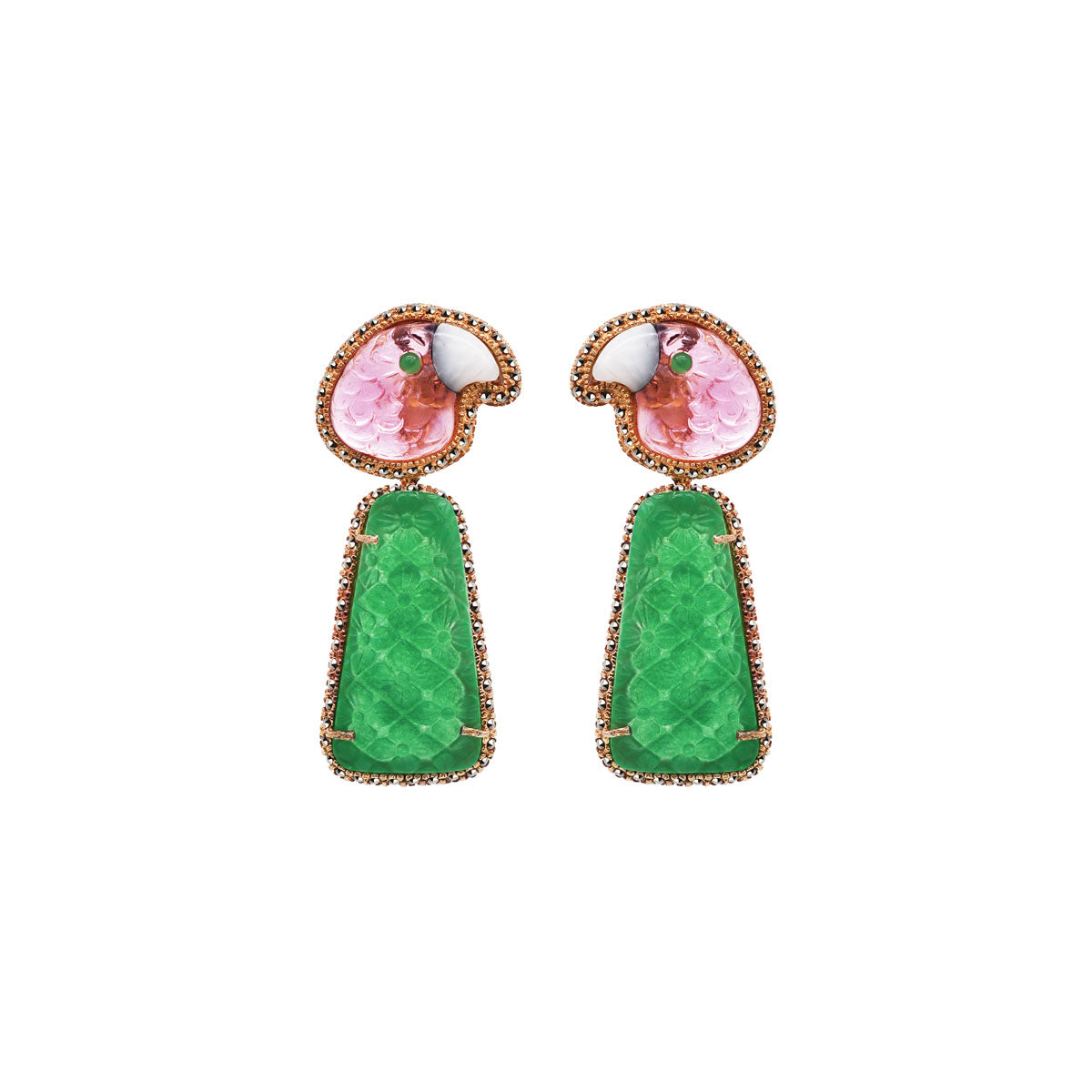 ARETE FEDERIKO + DROP TRAPEZ JADE VERDE Arete + Drop de Joyería Regina Castillo