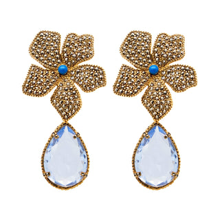 Aretes Flor Catha Drop Azul Arete + Drop de Joyería Regina Castillo