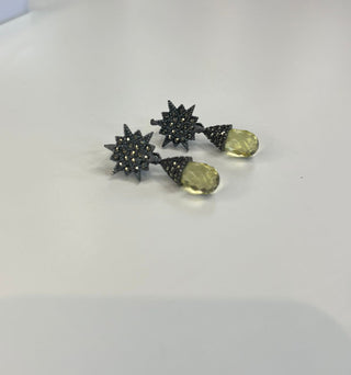 Boucle d'Oreille Lyra Star + Goutte Citrouille Citrine Amovible