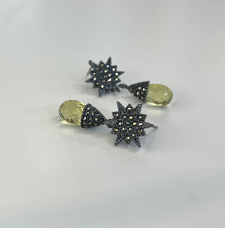 Boucle d'Oreille Lyra Star + Goutte Citrouille Citrine Amovible