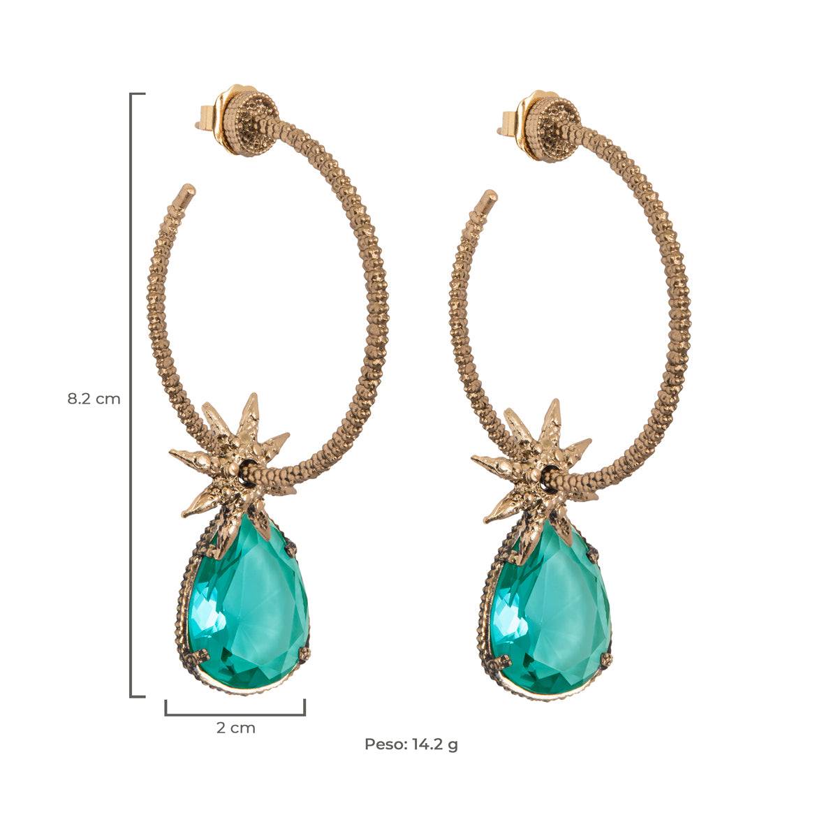 Arracada Bugs Polaris Verde Aqua Aretes con Drop (No desmontable) de Joyería Regina Castillo