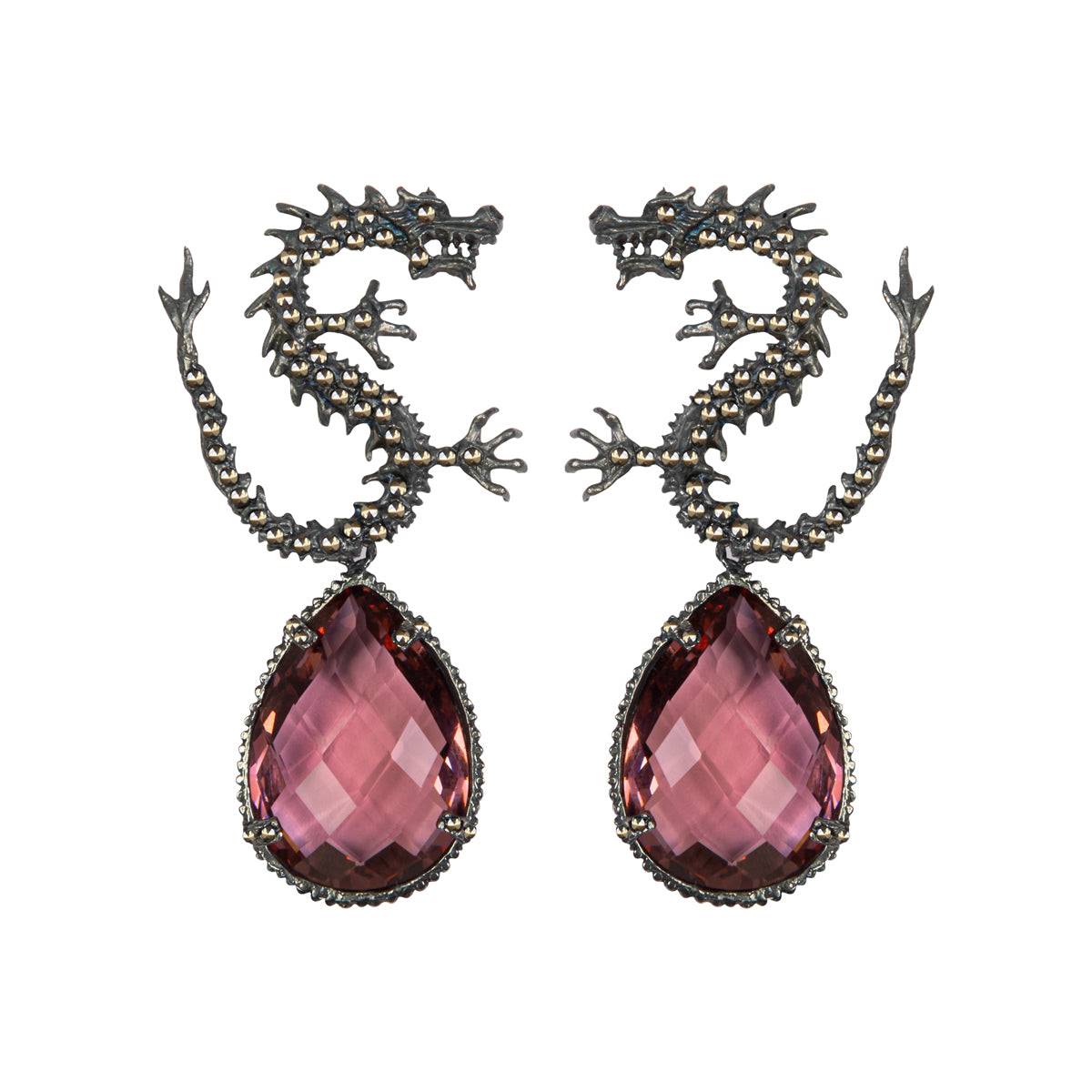 Arete Dragón + Drop complex I Vino rosado Arete + Drop de Joyería Regina Castillo