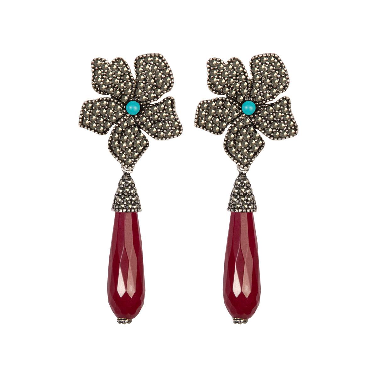 Flor Catha Calabazo cereza Arete + Drop de Joyería Regina Castillo