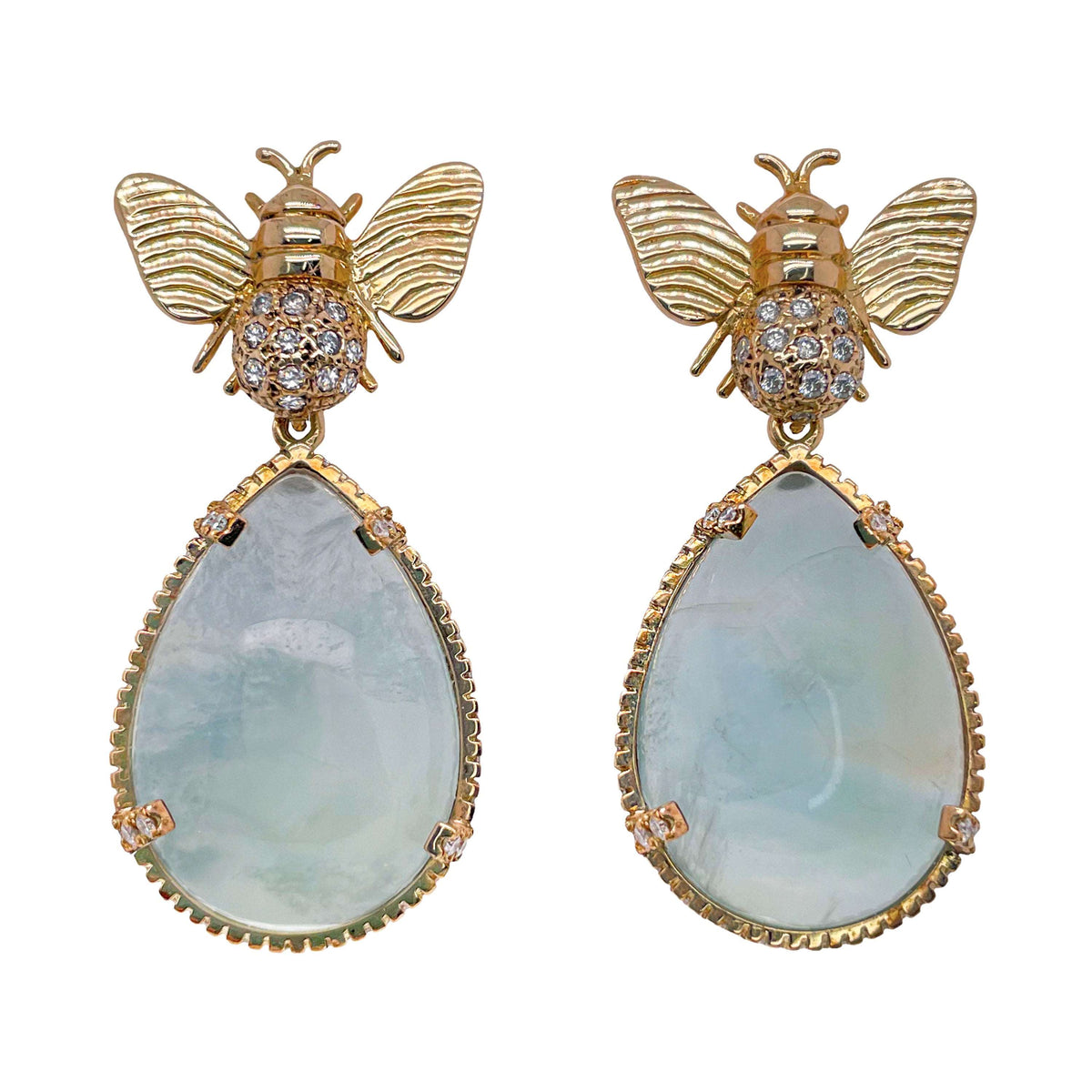 Arete abeja diamantes + Drop preinita diamantes Arete + Drop de Joyería Regina Castillo