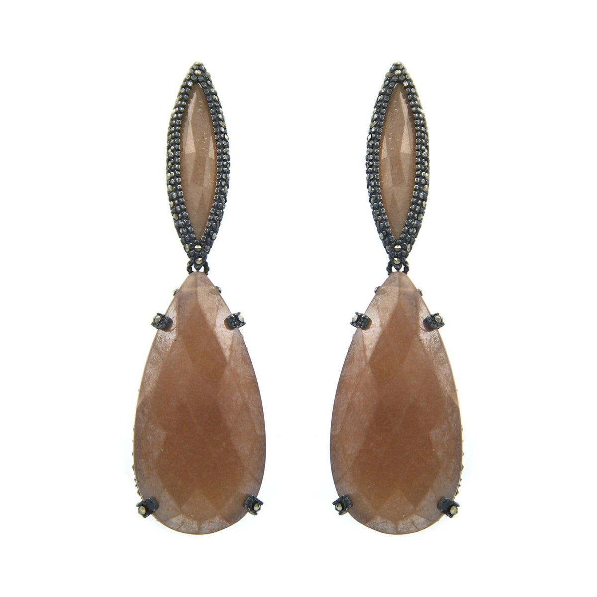 Arete Xochi + Drop Piedra Luna durazno (desmontables) Arete + Drop de Joyería Regina Castillo