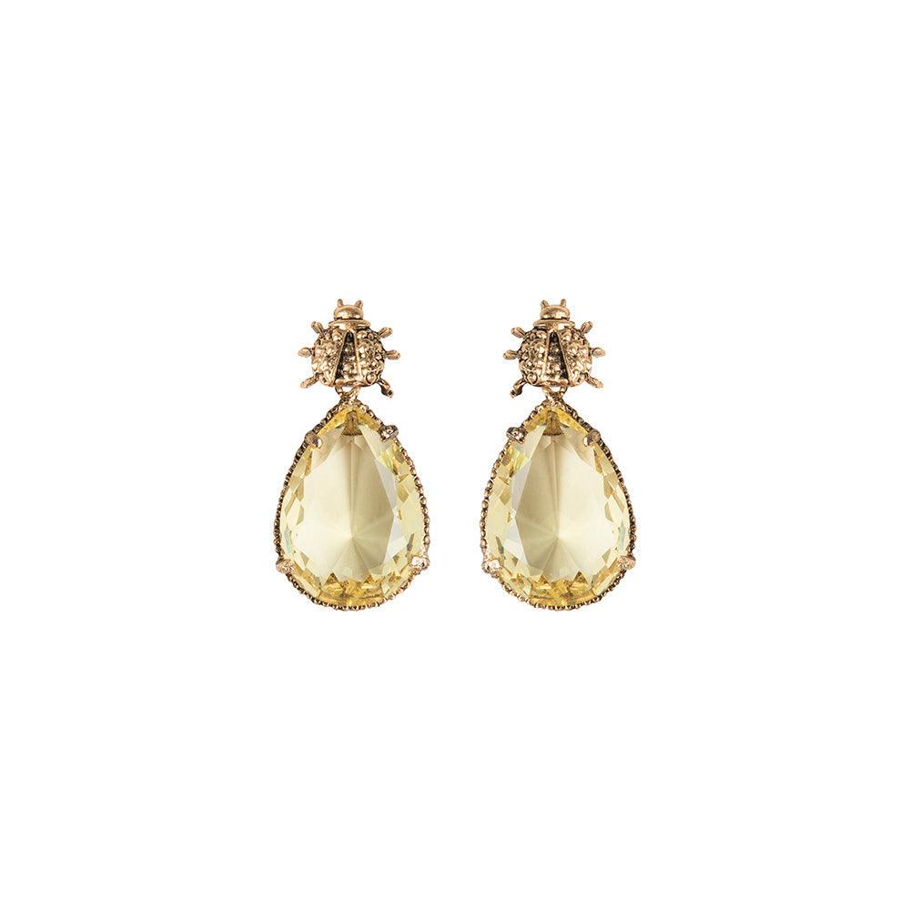 Arete bugs catarina amarillo Aretes con Drop (No desmontable) de Joyería Regina Castillo