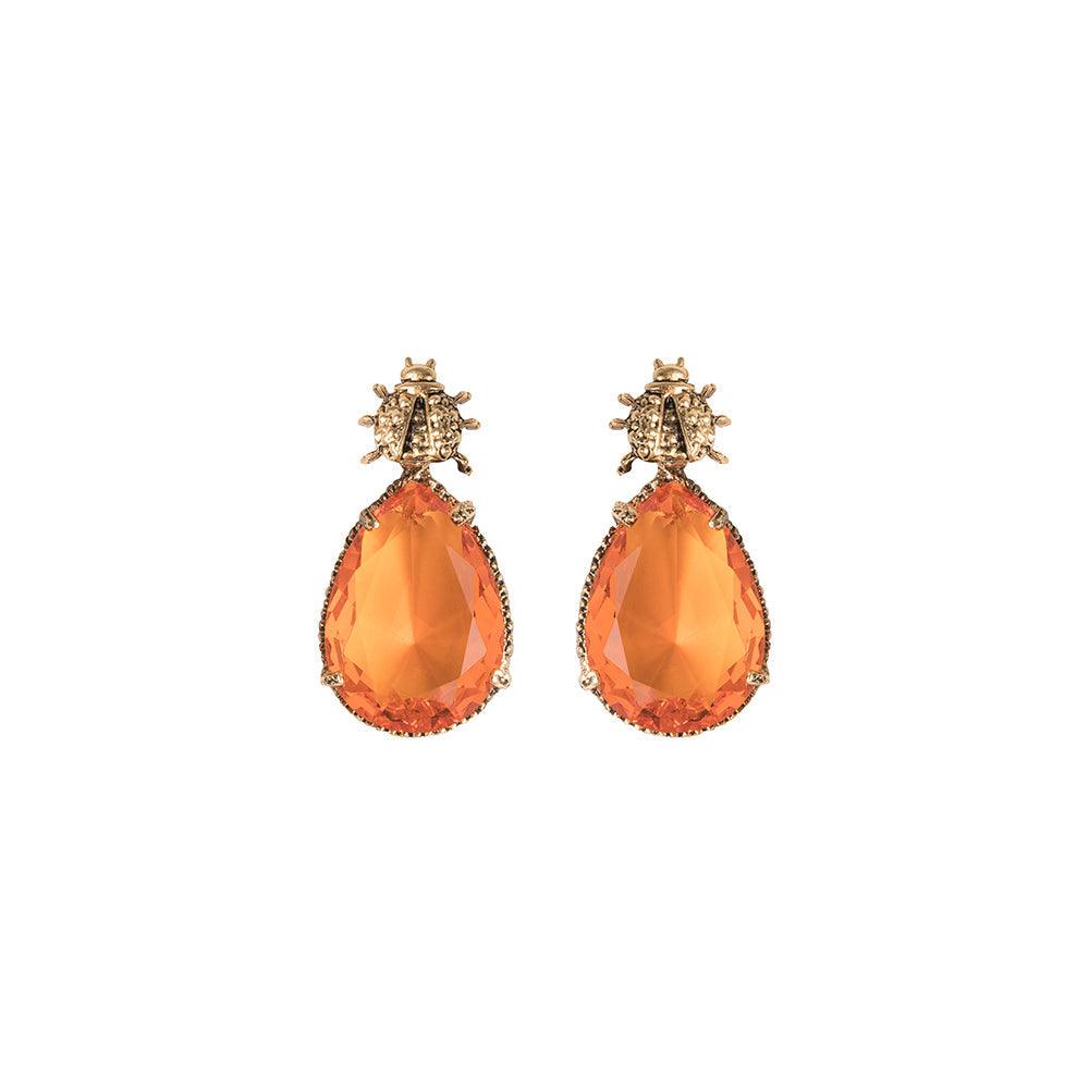 Arete bugs catarina naranja Aretes con Drop (No desmontable) de Joyería Regina Castillo
