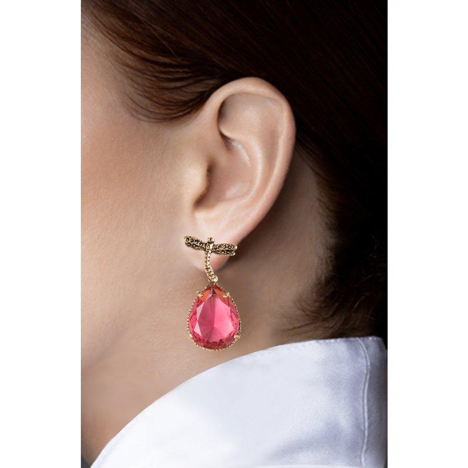 Arete bugs libélula rosa Aretes con Drop (No desmontable) de Joyería Regina Castillo