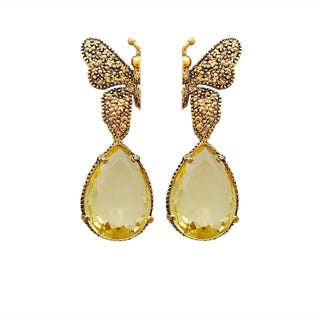 Arete bugs mariposa amarillo Aretes con Drop (No desmontable) de Joyería Regina Castillo