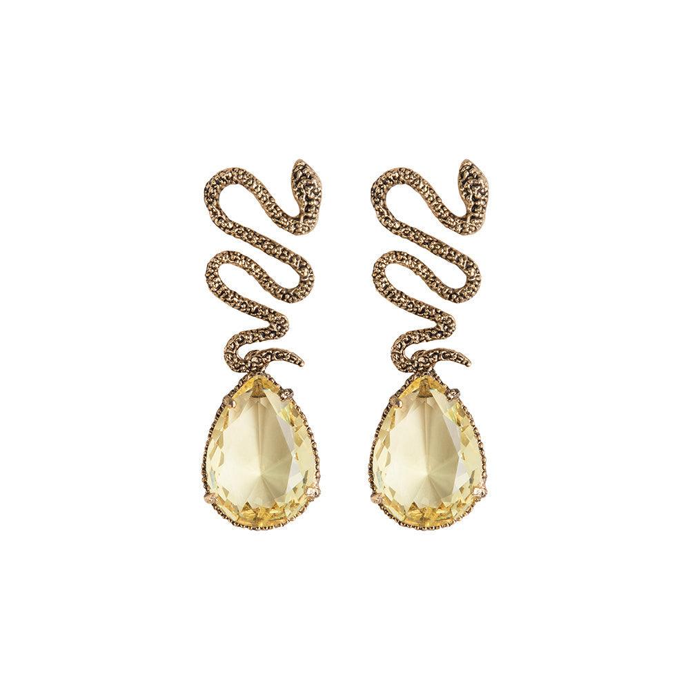 Arete bugs víbora espiral amarillo Aretes con Drop (No desmontable) de Joyería Regina Castillo
