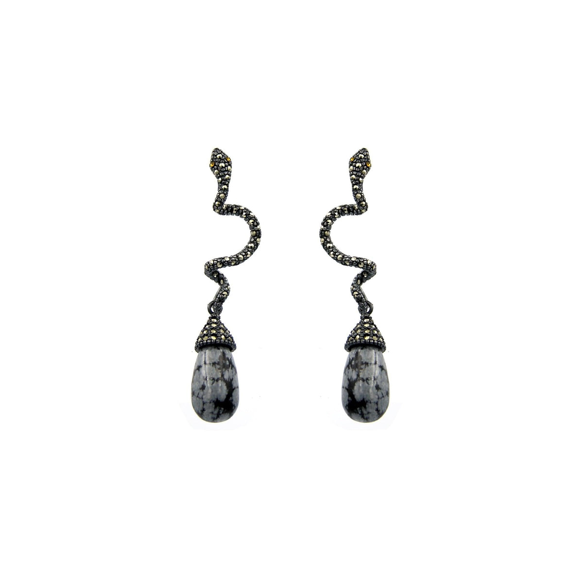 Arete cobra de plata desmontable + Drop calabazo obsidiana Arete + Drop de Joyería Regina Castillo