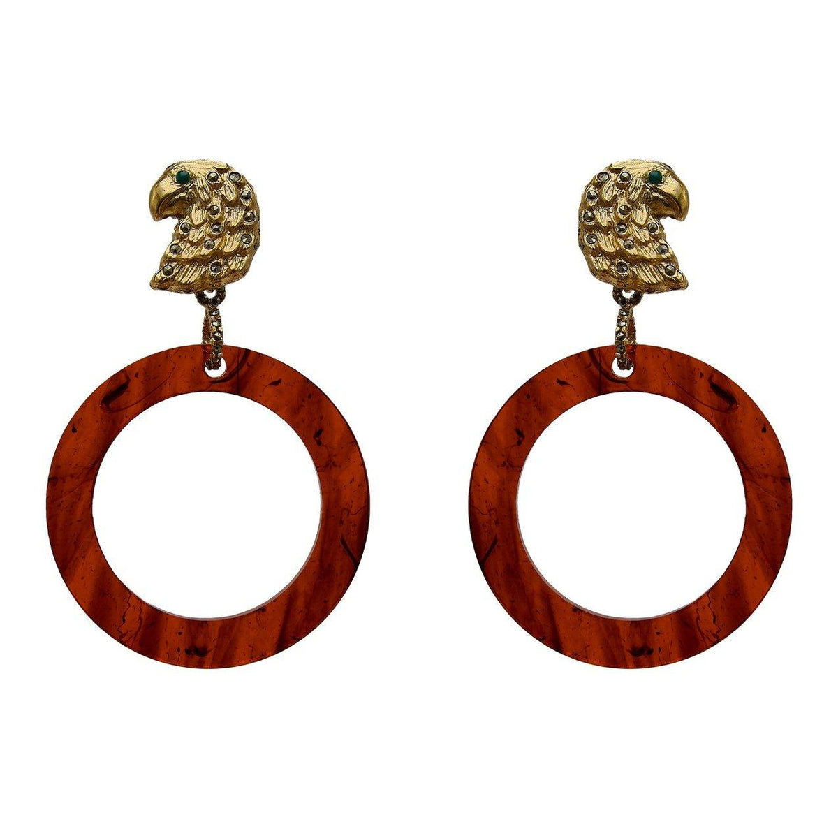 Arete parrots gold + Drop acryl IV Carey gold Arete + Drop de Joyería Regina Castillo