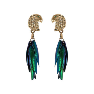 Arete parrots gold + Drop conchas verdes Arete + Drop de Joyería Regina Castillo