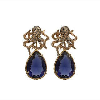 Arete pulpo kraken + Drop clásico tanzanita Arete Base de Joyería Regina Castillo